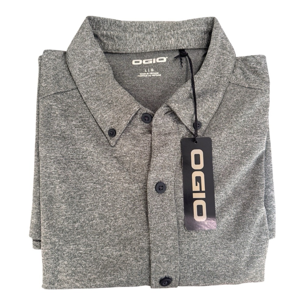 OGIO OG141 Gravitate Men's Large Heather Gray Full Button Short Sleeve Polo NWT - Picture 8 of 9